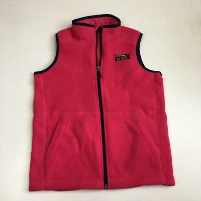 LL BEAN Bright Pink Navy Blue Trim Fleece Vest Girls Medium 10-12 yrs - Image 1 of 4