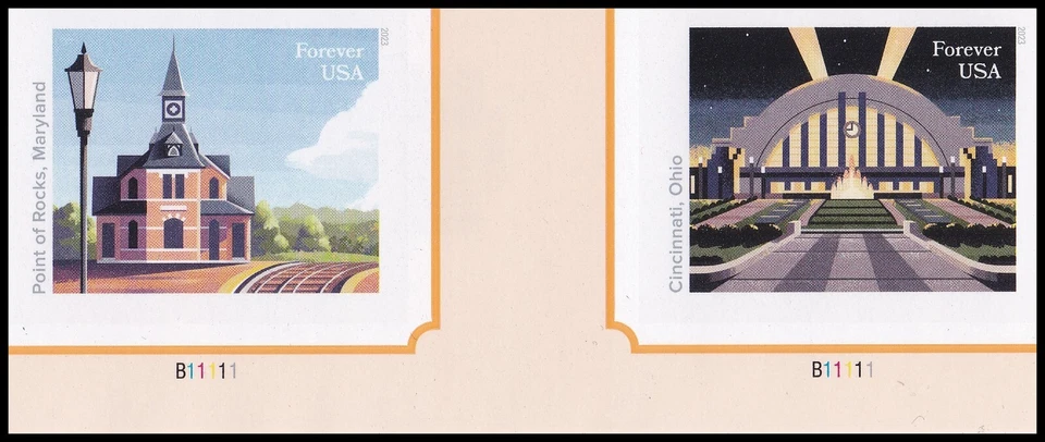 US 5758a 5762a Railroad Stations imperf NDC vert gutter plate pair MNH 2023 - Image 1 of 1