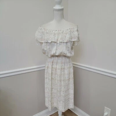 Vintage 1970s LESLIE FAY  Floral Off Shoulder Cottagecore Dress sz XS /898 - Image 1 of 4