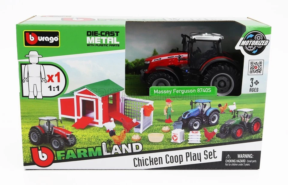 1/50 BURAGO - MASSEY FERGUSON - SET FARM CHICKEN COOP PLAY 8740S 18-31681-RED - Immagine 1 di 1