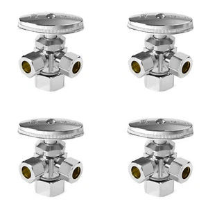 4 PCS Dual Compression Outlet Angle Stop Valve,1/2" NOM (5/8" OD) x 3/8" x3/8" - Picture 1 of 3
