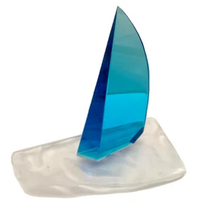 Kunst Glas Prisma geschliffen Kristall Segelboot Skulptur Figur Briefbeschwerer Figur - Bild 1 von 24