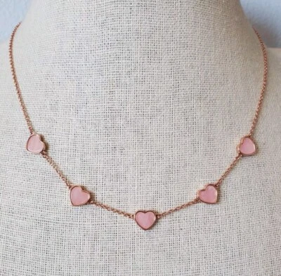 Pura Vida Rose Gold Plated Pink Mother Of Pearl Heart Station Necklace - Image 1 of 4