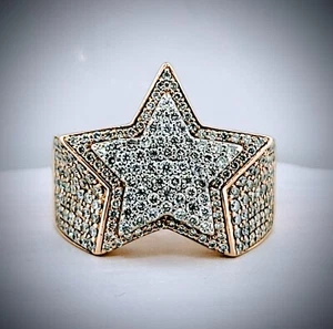 14k Yellow Gold New Diamond Star Ring 4.0 CT Iced Out Prong Set Stones - Picture 1 of 12