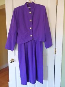 Women's 14 Henry Lee Long-sleeve Purple Dress & Jacket Large Gold Buttons 1980's