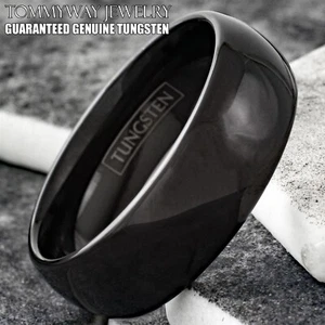 6/8mm Tungsten Carbide Polished Black Plain Domed Comfort Fit Wedding Band Ring - Picture 1 of 11