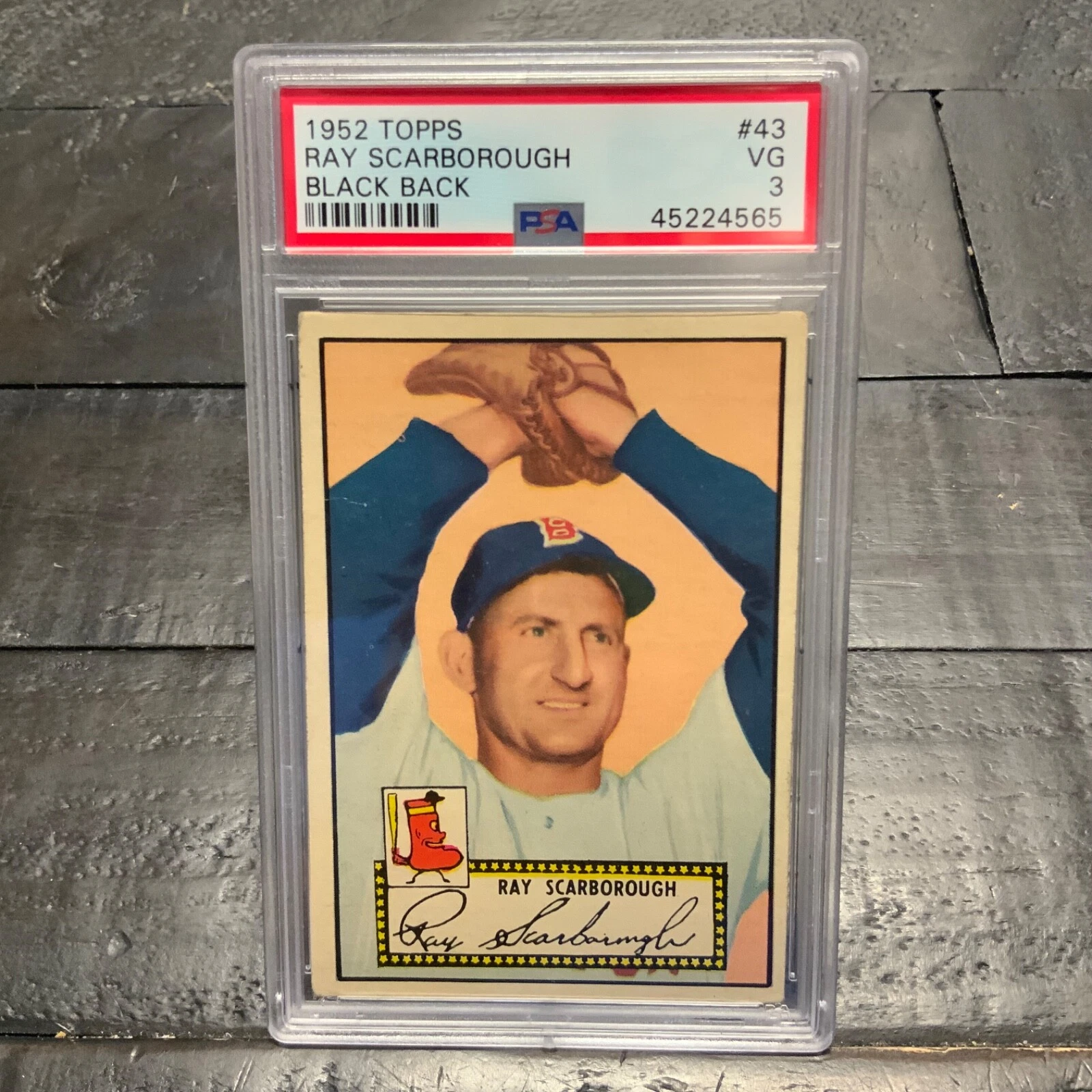 1952 Topps Ray Scarborough #43 *Red Sox* PSA 3 VG (Black Back)