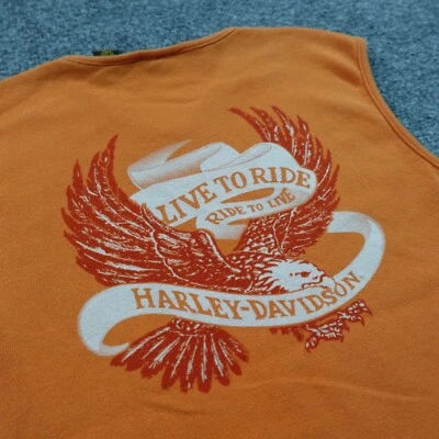 Camisa feminina vintage Harley Davidson L laranja sem mangas gola V anos 90 13770 - Imagem 1 de 4