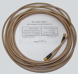 Cable coaxial de teflón RG-14 RG-142B/U doble blindaje 6 metros con conectores SMA - Imagen 1 de 4