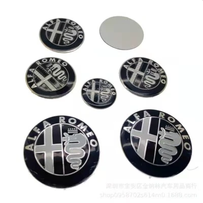 7pcs ALFA ROMEO Car Badge 74mm Hood/Rear+56mm Wheel+40mm Steering Wheel Black - Image 1 of 4