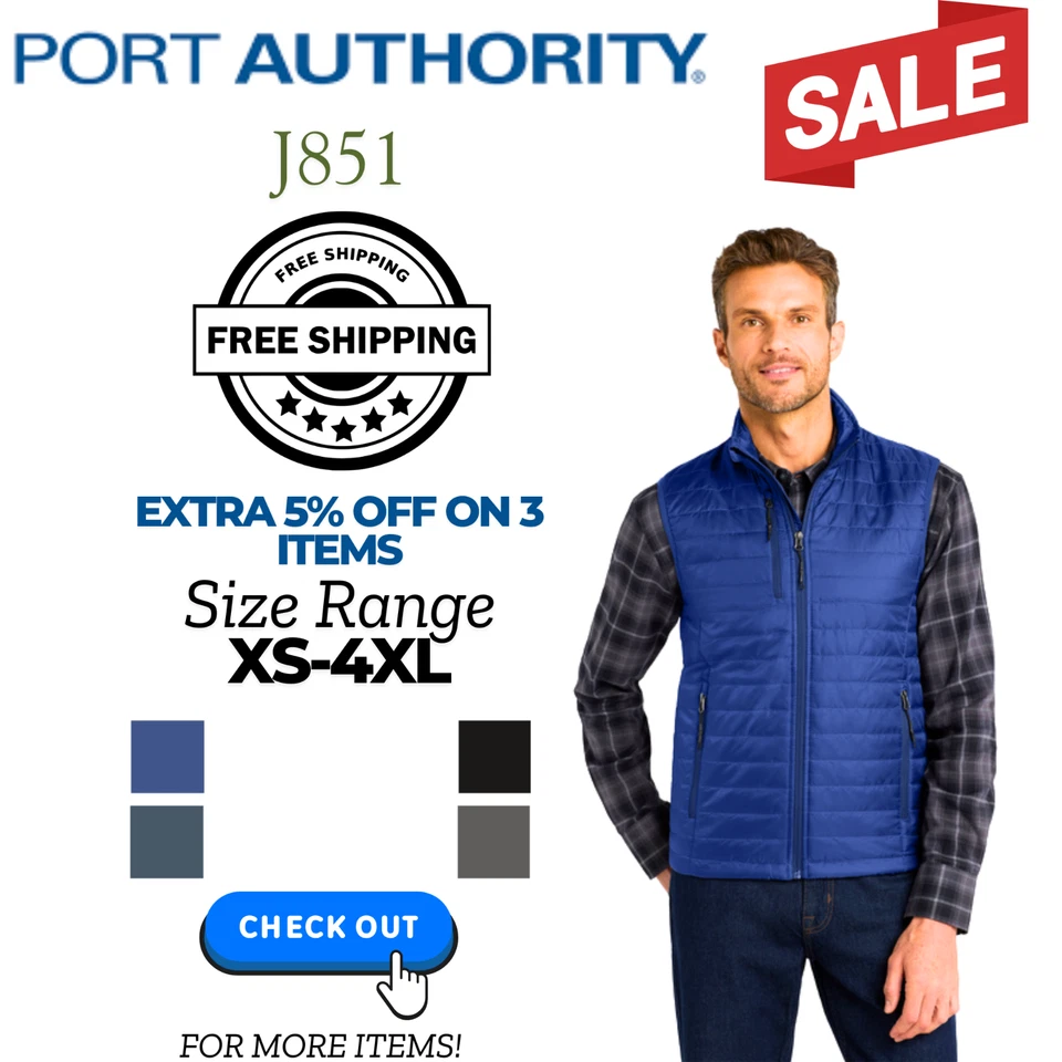 Port Authority J851 Mens Sleeveless Packable Puffy With Pockets Comfortable Vest - Image 1 of 1