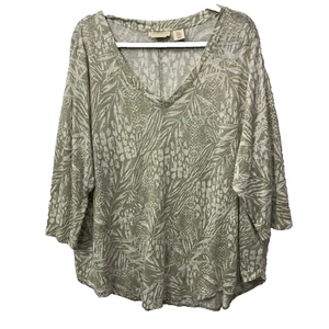 Top donna Christian Siriano New York 100% lino taglie forti 2X verde floreale - Foto 1 di 10