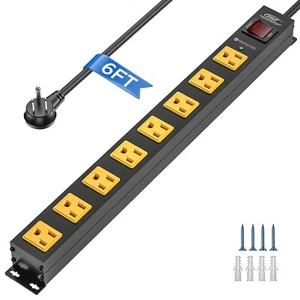 8 Outlet Heavy Duty Power Strip Surge Protector 2100J 6FT Cord & 15A Breaker - Picture 1 of 7
