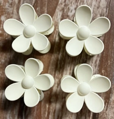 White Matte Flower Hair Clips, 4 Pack, Large Claw Clips For Women & Girls - Image 1 of 4