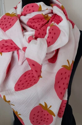 Loop - Schal ca. 25 x 130 oder Dreieckstuch ca. 130 x 130 cm Erdbeere weiß - Bild 1 von 2