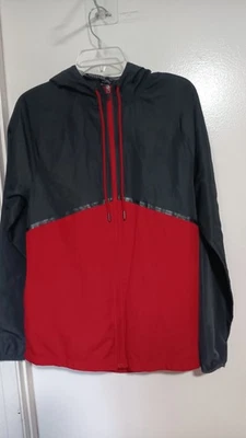 ATHLETIC WORKS MENS WINDBREAKER JACKET RED & BLACK HOOD SIZE M (34-36) - Image 1 of 3