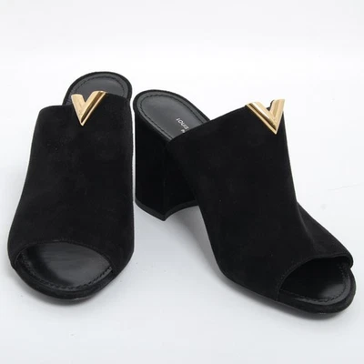 Sandalias Louis Vuitton Corte en V Deslizables Cuero Negro Tacones Altos Zapatos de salón EU 37.5 Foto 1 de 4