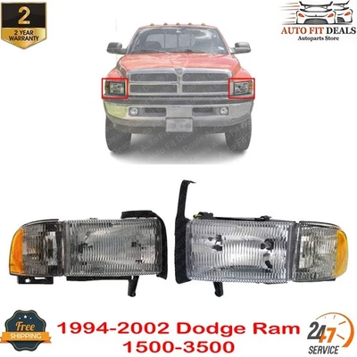 Conjunto de faros con luz de esquina derecha y derecha para Dodge Ram 1500-3500 1994-2002 Foto 1 de 4