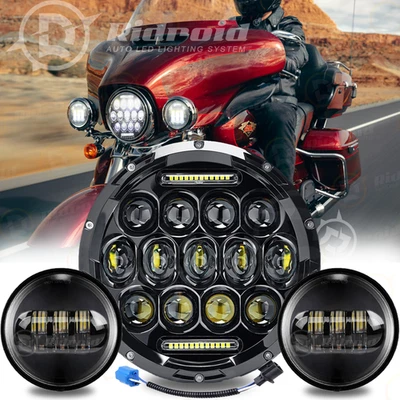 7" LED Headlight +Fog Passing Light For Harley Davidson Heritage Softail Classic - Image 1 of 4
