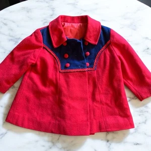 Vintage Millicent’s Of San Francisco Girls Size 2 Red And Blue Coat Red Lining - Picture 1 of 3