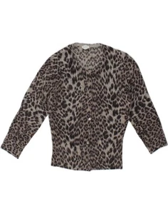 OASIS Womens 3/4 Sleeve Cardigan Sweater UK 12 Medium Grey Animal Print CO18 - Picture 1 of 3