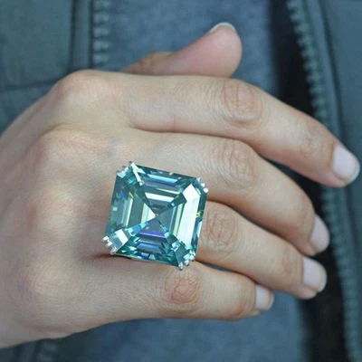 HUGE & RARE 85 Ct Certified Ascher Cut Blue Diamond Cocktail Ring, 925 Silver - Image 1 of 4