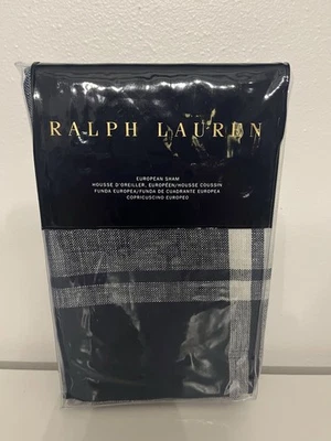 НОВЫЙ Ralph Lauren Home Addison Plaid Jayme Euro Sham 100% лен темно-синий и кремовый - Изображение 1 из 3