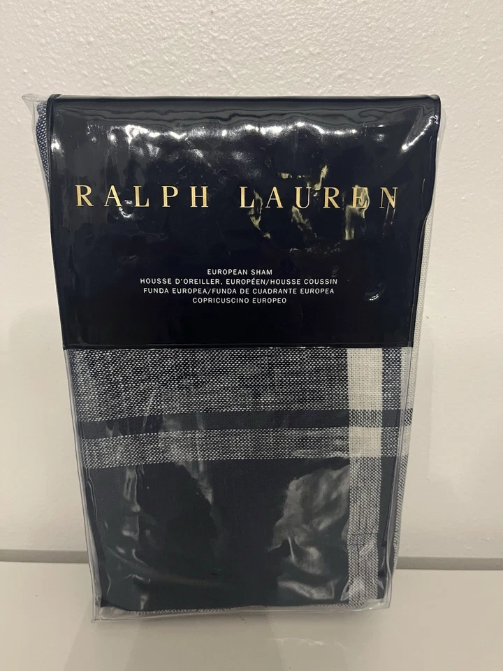 NUEVO Ralph Lauren Home Addison Cuadros Jayme Euro Sham 100% Lino Azul Marino y Crema Foto 1 de 3