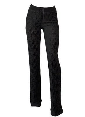 Pantalones ajustados rectos de terciopelo negro con monograma Fendi - talla IT 42 Foto 1 de 4