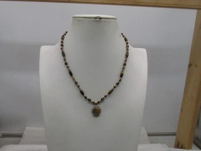 Collar y colgante vintage KBB de plata esterlina y ojo de tigre con cuentas 18" #48 Foto 1 de 4