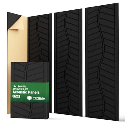 Acoustic Panels for Walls, Ceilings & Doors, 6 Pack Rectangles 6 Pack Black - Image 1 of 4