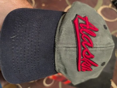 Alaska Spell Out Script Hat Black Gray Snapback Baseball Cap - Image 1 of 4