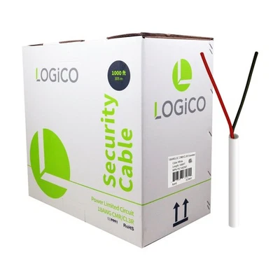 LOGICO 1000ft 18/2 Bare Copper CMR CL3R Security Alarm Cable Unshielded Stranded White