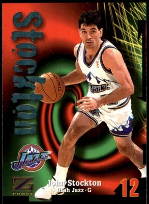 约翰·斯托克顿 1997 - 98 SkyBox Z-Force #12 爵士乐 NBA 阅读免费送货亲笔签名丹 — 第 1/2 张图片