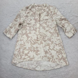 Soft Surroundings Tunic Roselyn Beige Cream Floral Pockets High Low Shirt Sz L - Picture 1 of 13