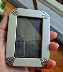 VTG Silver Tone Metal Miniature Photo Frame Art Deco Style Black Velvet Easel - Picture 1 of 9