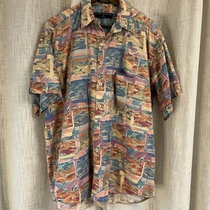 Vtg 90s Henry Grethel Colorful Funky Abstract Art Pattern Button Down Shirt L - Picture 1 of 8