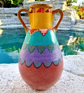 Mexican Vase Terracotta Clay Pottery Hand Painted Olla Southwest Large Tall 20" - Picture 1 of 8