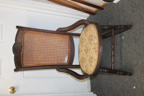 Vintage Antique Wood Floral Fabric & Wicker Rocking Rocker Chair Cover