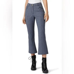Derek Lam 10 Crosby Pants Blue Check Cropped Flare Trousers Size 10 - Picture 1 of 8