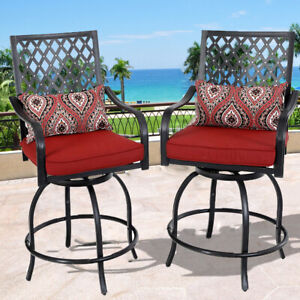 Swivel Patio Chairs Set of 2 Height Bar Stools Outdoor Bistro Chair with Cushion
