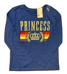 The Children’s Place Girls Size 4-5 PRINCESS Glitter Graphic Long Sleeve Tee New - Picture 1 of 2