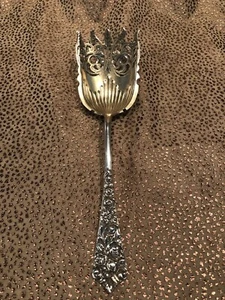 Rare Victorian Sterling Silver .925 Gilt Wash Serving Spoon Fork Serving Ware - Picture 1 of 9