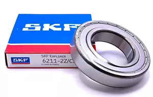 SKF 6211 ZZ C3 DEEP GROOVE BALL BEARING, METAL SHIELDED 55x100x21 mm - Picture 1 of 3