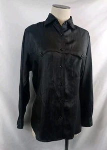 Vintage Ashleigh Morgan Blouse Women's Size Small Black Shirt Button Down Top - Picture 1 of 11