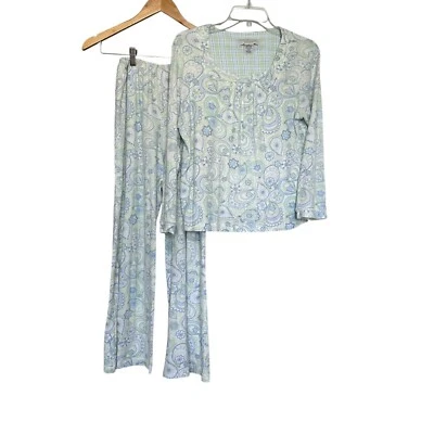 Conjunto de pijama para mujer Karen Neuburger Encore S azul verde floral cachemira ropa de dormir Foto 1 de 4