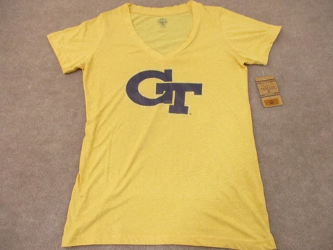 Knights Apparel T Shirt Women's XL Juniors Yellow Georgia Tech V Neck Classic Cover