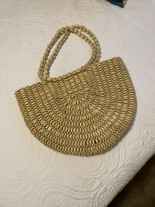 Rachel Ashwell Half Moon Wood Beaded Tote Bag Purse Over Shoulder - Picture 1 of 4