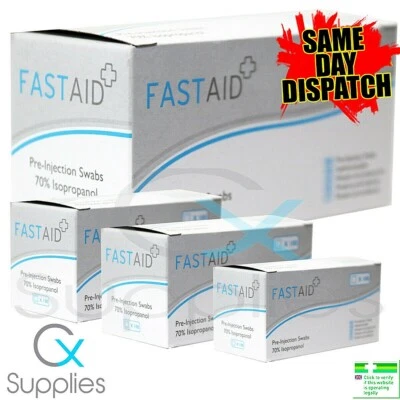 FASTAID 70% Alcohol Pre-Injection Swab 1-6 PACKS 100 - 600 WIPES NAILS PIERCINGS