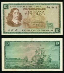 1967 South African 10 Rand Banknote Van Riebeeck Repeater Serial No. P# 113b VF+ - Picture 1 of 3